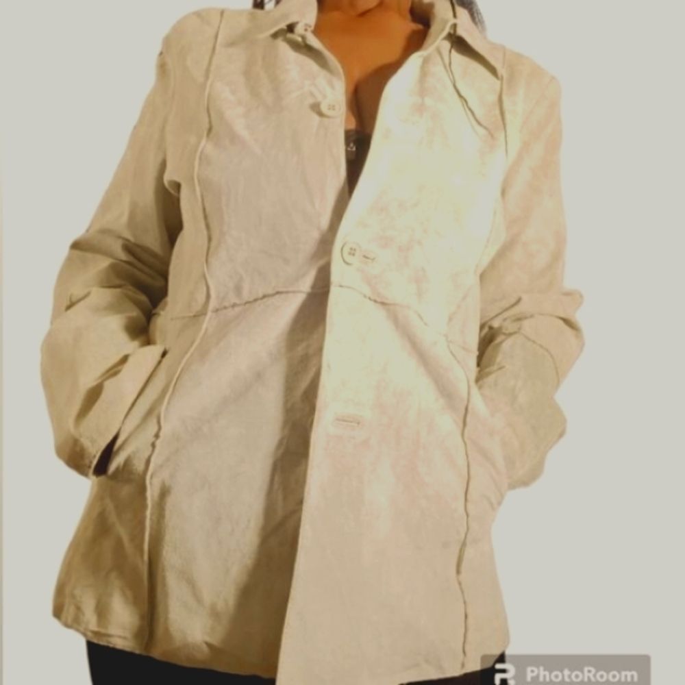 Green Suede Leather 2 Pocket 3 Button Washable Vintage Jacket Sz L